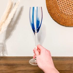 Blue Hand Blown Long Stem Glass Champagne Flute